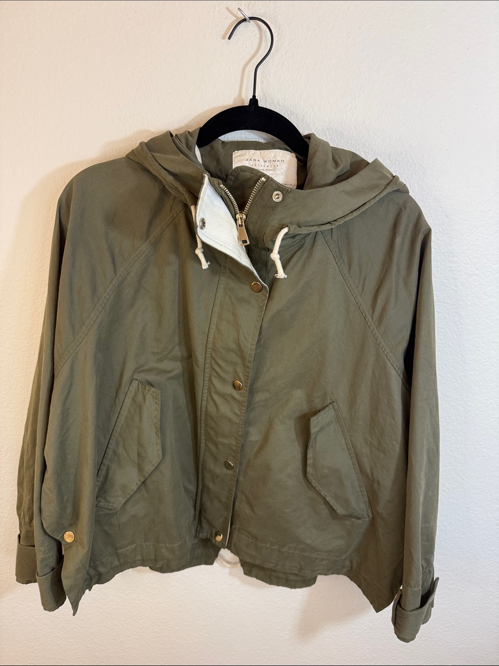 ZARA Olive Green Hooded Utility Jacket - Women